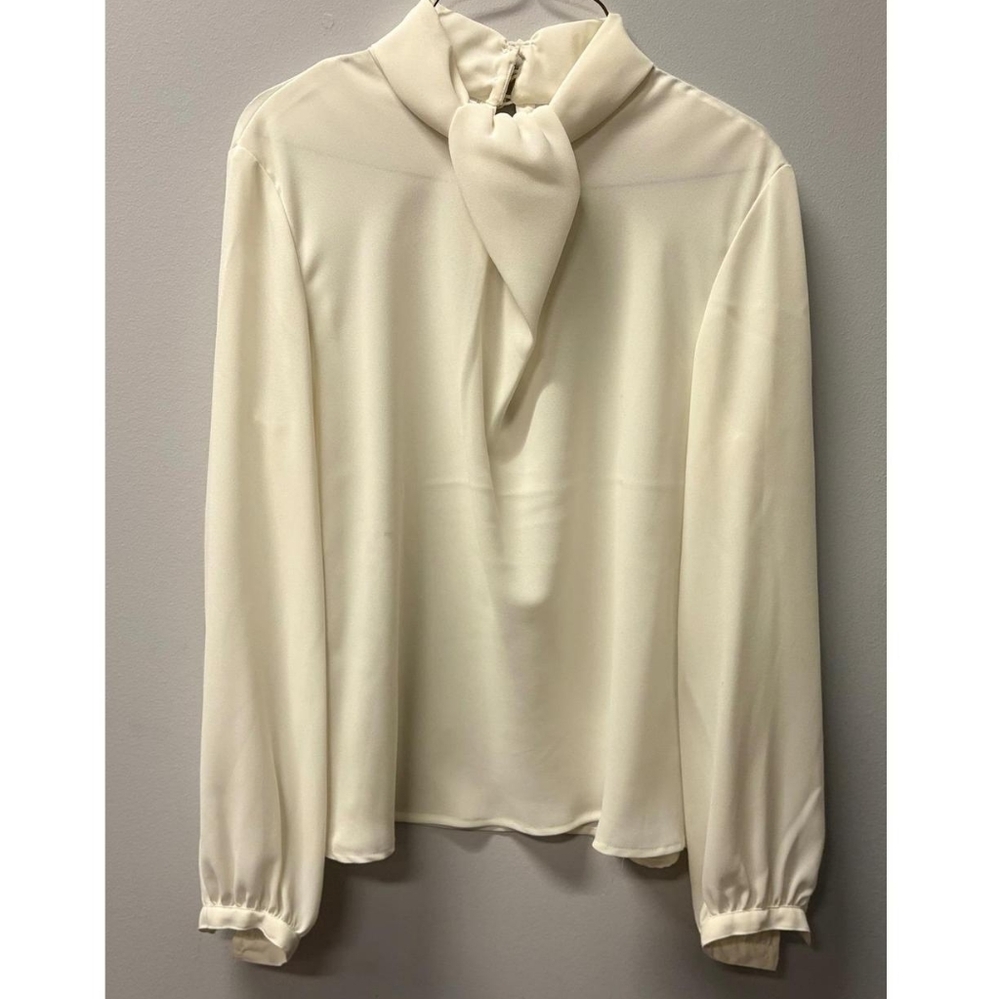 ❗Liz Claiborne Cream Puss Bow Long Sleeve Blouse 10P❗